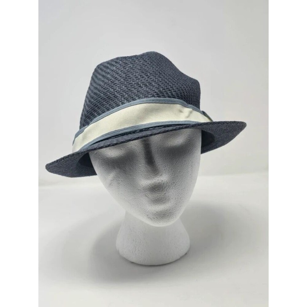 Goorin Bros. Dark Blue Woven Straw Fedora / Trilby Hat with Cream Band (Size L/X